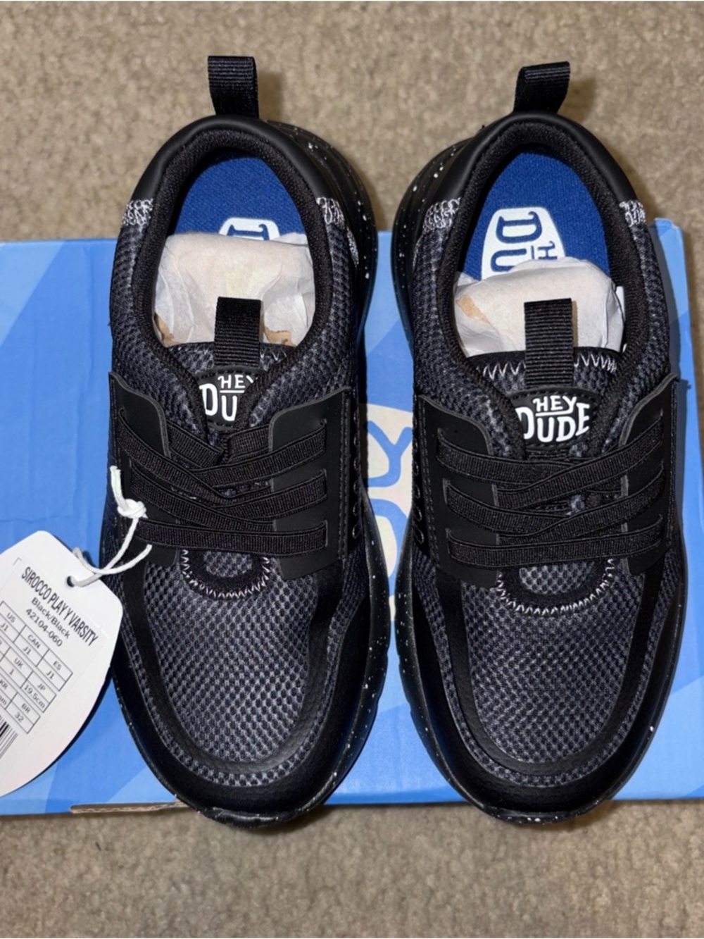 Hey Dude Sirocco Play Y Varsity Black Kids Size J1 42104-060